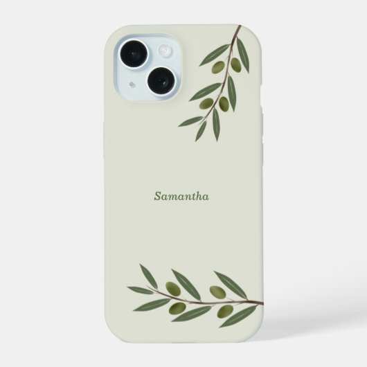 ウォーターカラーオリーブブランチ iPhone 15ケース (裏面)