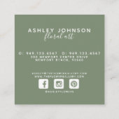 ウォーターカラーオリーブリーフリースセージグリーンタイポグラフィ スクエア名刺 (裏面)