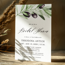ウォーターカラーオリーブ枝ブライダルシャワー 招待状