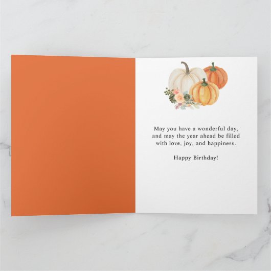 ウォーターカラーオレンジフローラカボチャ誕生日 カード (内部)