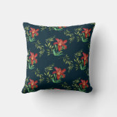 ウォーターカラーオレンジリリーイラストレーションダークターコイズ クッション (裏面)