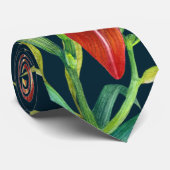 ウォーターカラーオレンジリリーイラストレーションダークターコイズ ネクタイ (ロール)