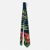 ウォーターカラーオレンジリリーイラストレーションダークターコイズ ネクタイ (裏面)