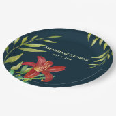 ウォーターカラーオレンジリリーイラストレーションダークターコイズ ペーパープレート (アングル)