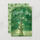 ウォーターカラーオークツリーレトロ素朴ウッドラ結婚ンド サンキューカード (正面/裏面)