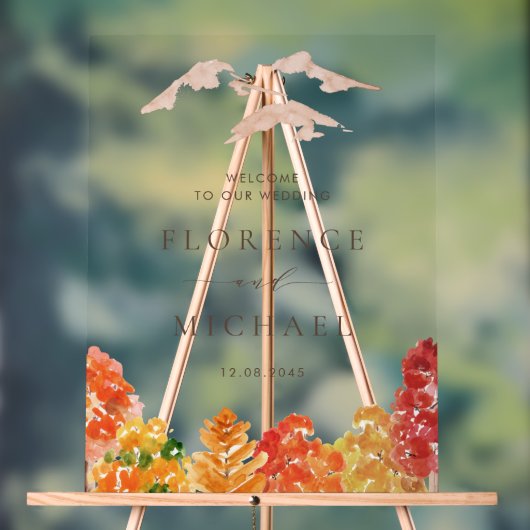 ウォーターカラーオータムウッドランズ秋の結婚式ウェルカム アクリルサイン (ニュートラル)