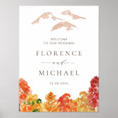 ウォーターカラーオータムウッドランズ秋の結婚式ウェルカム ポスター (正面)