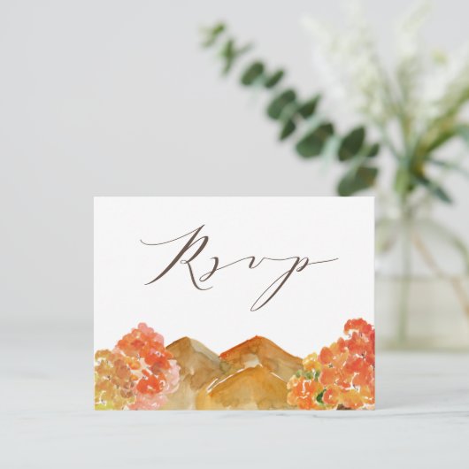 ウォーターカラーオータムウッドランズ秋の結婚式RSVP ポストカード (スタンド正面)