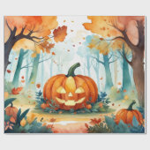 ウォーターカラーオータムカボンプキンズフォレスト紅葉 ラッピングペーパー (フラット)