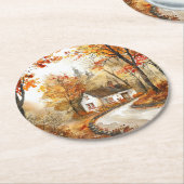 ウォーターカラーオータムコテージコースター ラウンドペーパーコースター (アングル)