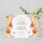 ウォーターカラーオータムフォレスト秋の結婚式招待状 箔招待状 (立ち正面)