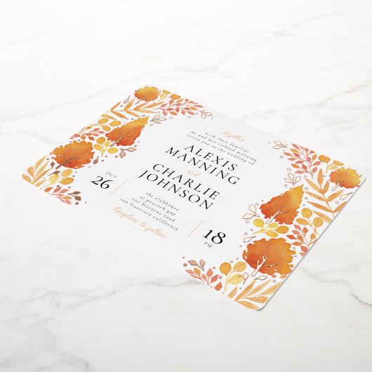 ウォーターカラーオータムフォレスト秋の結婚式招待状 箔招待状 (回転した状態)