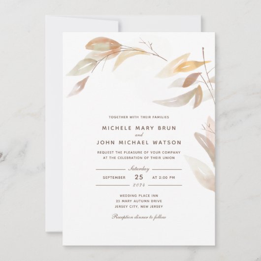 ウォーターカラーオータムブランチシンプル結婚式招待状 招待状 (正面)