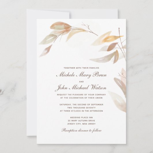 ウォーターカラーオータムブランチシンプル結婚式招待状 招待状 (正面)
