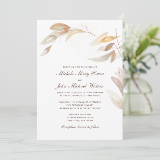 ウォーターカラーオータムブランチシンプル結婚式招待状 招待状 (スタンド正面)