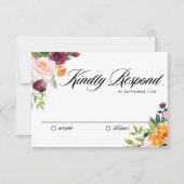 ウォーターカラーオータム開花ブーケ秋の結婚式 出欠カード (正面)