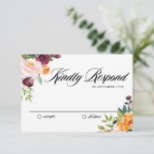 ウォーターカラーオータム開花ブーケ秋の結婚式 出欠カード (スタンド正面)
