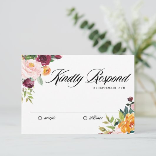 ウォーターカラーオータム開花ブーケ秋の結婚式 出欠カード (スタンド正面)