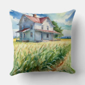 ウォーターカラーオールドファームハウスアンドコーンフィールド クッション (裏面)