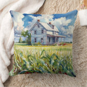 ウォーターカラーオールドファームハウスアンドコーンフィールド クッション (ブランケット)