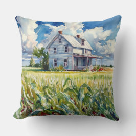 ウォーターカラーオールドファームハウスアンドコーンフィールド クッション