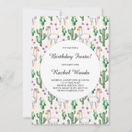ウォーターカラーカクタスアンドラマ誕生日フィエスタ 招待状