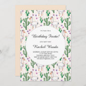 ウォーターカラーカクタスアンドラマ誕生日フィエスタ 招待状 (正面/裏面)