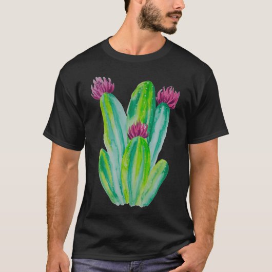 ウォーターカラーカクタスアート Tシャツ (正面)