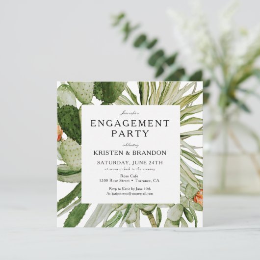 ウォーターカラーカクタスデザート婚約パーティ 招待状 (スタンド正面)