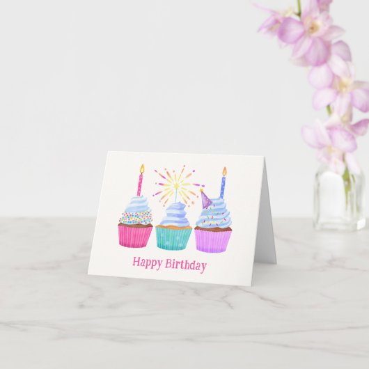 ウォーターカラーカップケーキお誕生日ケーキ カード (蘭)