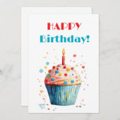 ウォーターカラーカップケーキハッピーバースデー シーズンカード (正面/裏面)