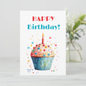 ウォーターカラーカップケーキハッピーバースデー シーズンカード (スタンド正面)