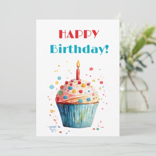 ウォーターカラーカップケーキハッピーバースデー シーズンカード (スタンド正面)