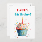 ウォーターカラーカップケーキハッピーバースデー シーズンポストカード (正面/裏面)