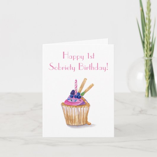 ウォーターカラーカップケーキファーストソブリティお祝い カード (正面)