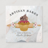 ウォーターカラーカップケーキベーカリーパティシシェフ スクエア名刺 (正面)