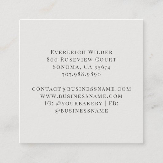 ウォーターカラーカップケーキベーカリーパティシシェフ スクエア名刺 (裏面)