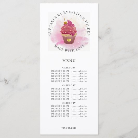 ウォーターカラーカップケーキベーカリーパティシシェフ メニュー (正面)