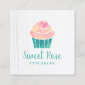 ウォーターカラーカップケーキベーカリーパティストリーホームメイドデザート スクエア名刺 (正面)