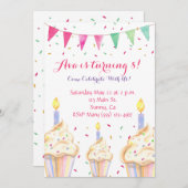 ウォーターカラーカップケーキ誕生日招待状 招待状 (正面/裏面)