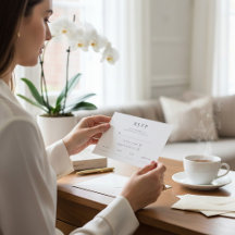 ウォーターカラーカップルのフラワーモダンウェディングRSVP