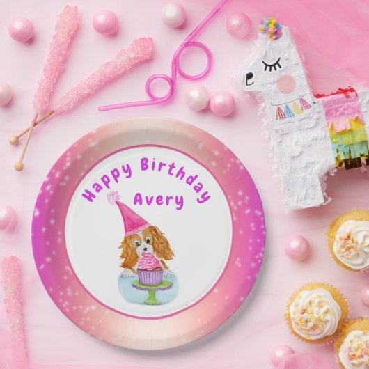 ウォーターカラーカバリヤキングチャールズカップケーキ誕生日 ペーパープレート (パーティー)