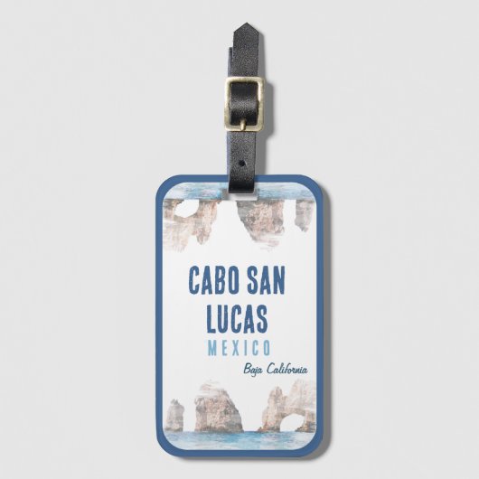 ウォーターカラーカボサンルーカスメキシコアーチヴィンテージ ラゲッジタグ (正面縦)