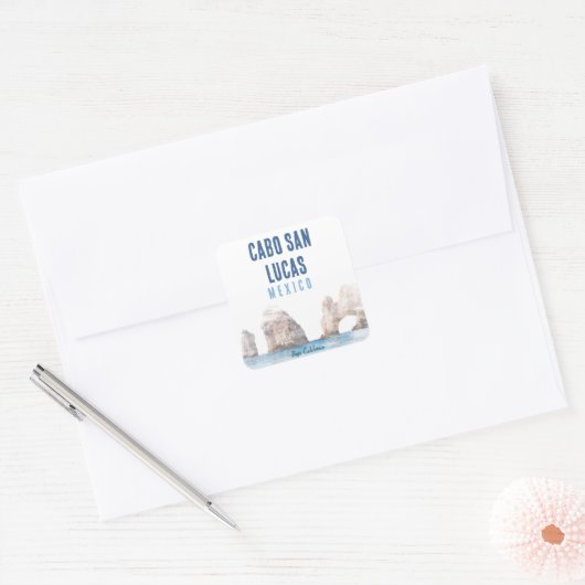 ウォーターカラーカボサンルーカスメキシコビーチザアーチ スクエアシール (封筒)