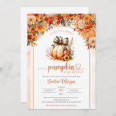 ウォーターカラーカボチャ秋の花のアーチ 招待状 (正面/裏面)