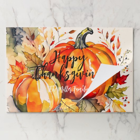 ウォーターカラーカボンプキンサンクスギビング紙ランチョンマット ペーパーパッド (折り畳み)