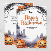 ウォーターカラーカボンプキンスこうもりハッピーハローウィン シーズンカード (正面/裏面)