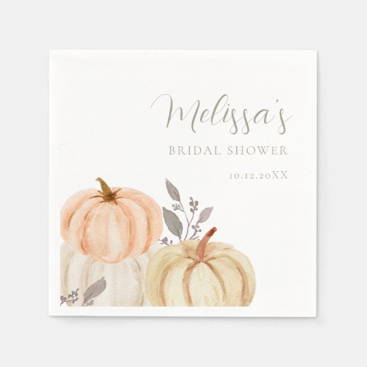 ウォーターカラーカボンプキンス秋リーフブライダルシャワー スタンダードカクテルナプキン (正面)