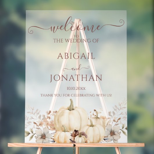 ウォーターカラーカボンプキンス素朴秋の結婚式へようこそ アクリルサイン (ニュートラル)