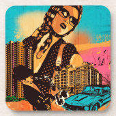 ウォーターカラーカラフルアーバンシティ飲料用コースター コースター (正面)